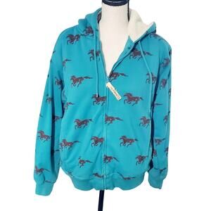 CE Schmidt Turquoise Horse Hoodie Size Medium Sherpa Lined Back-to-School Horses
